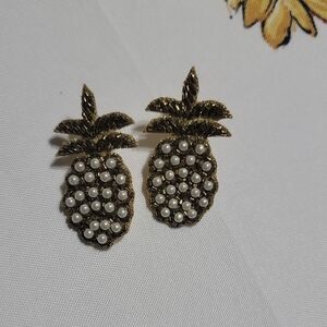 Gold and Pearl Pineapple Earrings